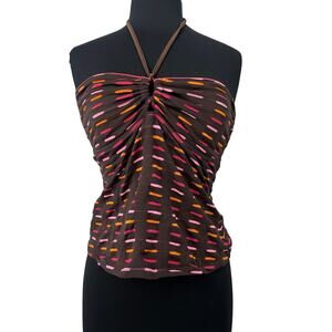 St. John tankini top size medium brown pink halter tie swim beach summer